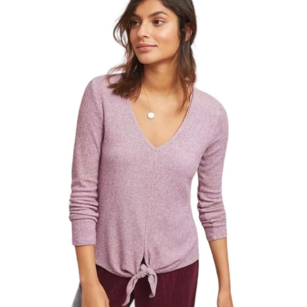 Anthro Saturday Sunday Knot Tie Front Soft Ribbed Top Light Purple M